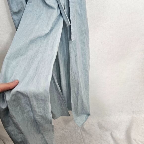 Lioness Blue Chambray Sleeveless Belted Pleated Maxi Dress Medium - Picture 5 of 10